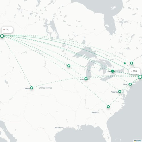 Boston - Calgary kaart van rechtstreekse vlucht