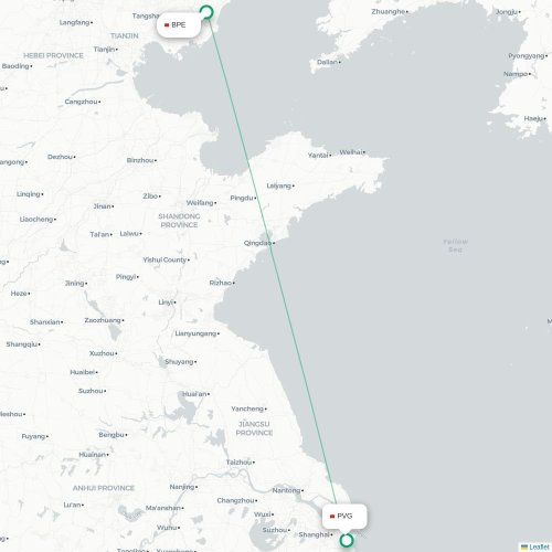 Mapa de vuelo directo Qinhuangdao - Shangai