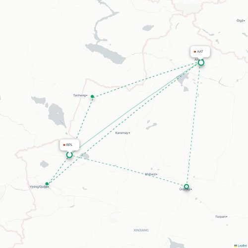 Mapa lotu bezpośredniego Bortala – Altay