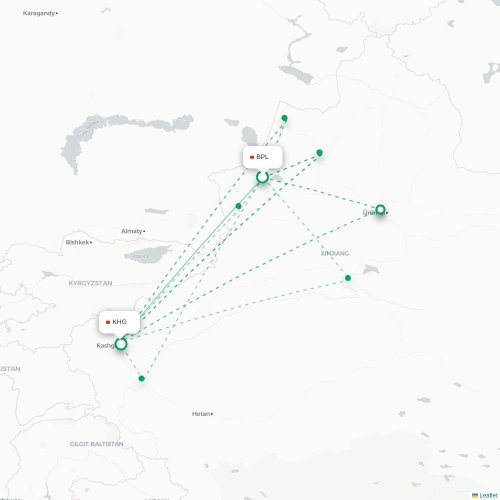 Mapa lotu bezpośredniego Bortala – Kaszgar