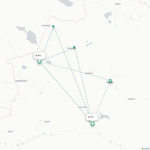 Mapa lotu bezpośredniego Bortala – Bayingolin