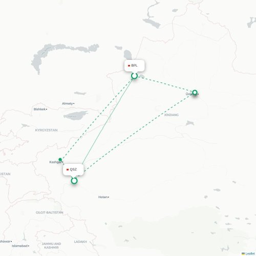 Mapa lotu bezpośredniego Bortala – Kaszgar