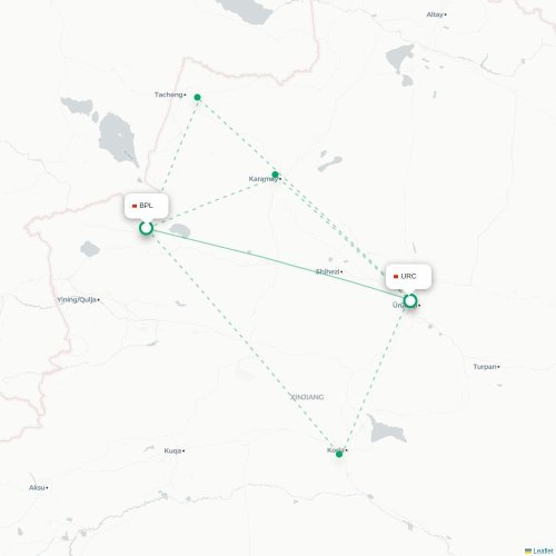 Mapa lotu bezpośredniego Bortala – Urumczi