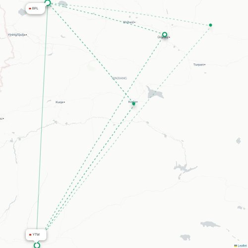 Mapa lotu bezpośredniego Bortala – Hoten