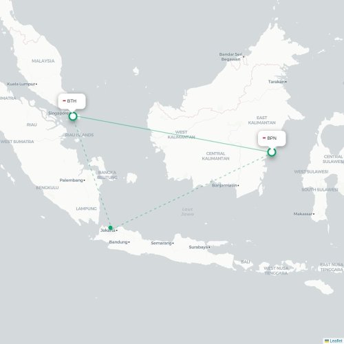 Mapa lotu bezpośredniego Balikpapan – Batam