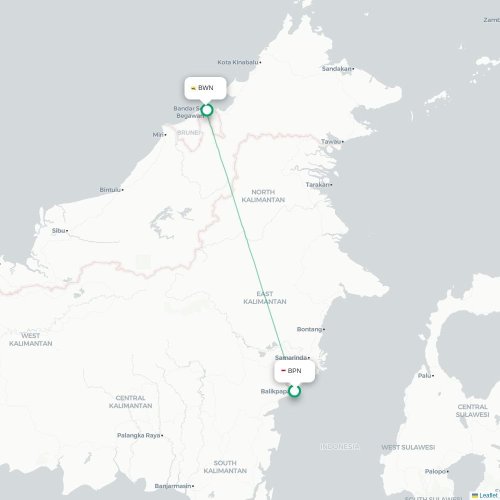 Mapa lotu bezpośredniego Balikpapan – Bandar Seri Begawan