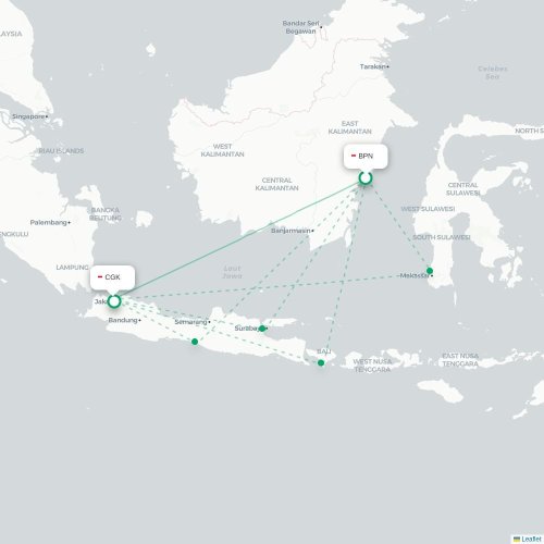 Mapa lotu bezpośredniego Balikpapan – Dżakarta