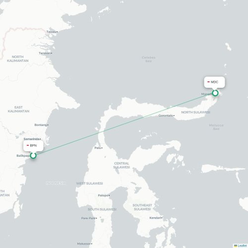 Mapa lotu bezpośredniego Balikpapan – Manado