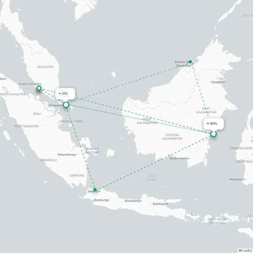 Mapa lotu bezpośredniego Balikpapan – Singapur