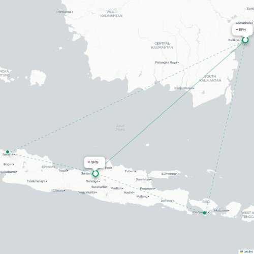 Mapa lotu bezpośredniego Balikpapan – Semarang