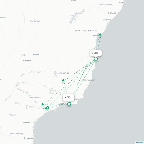 Mapa lotu bezpośredniego Porto Seguro – Rio de Janeiro