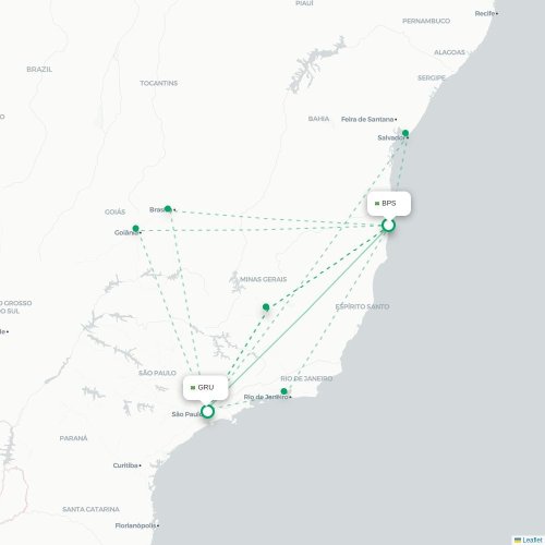 Mapa lotu bezpośredniego Porto Seguro – São Paulo