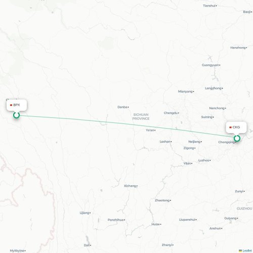 Mapa lotu bezpośredniego Qamdo – Chongqing
