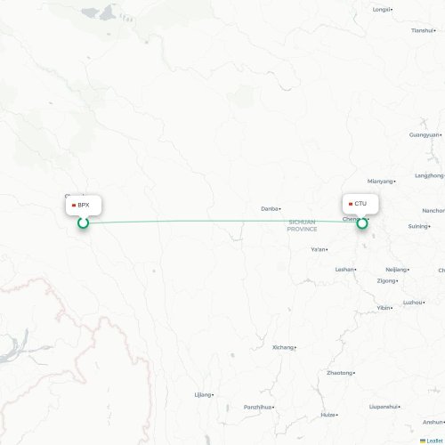 Mapa lotu bezpośredniego Qamdo – Chengdu
