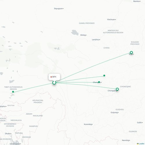 Mapa lotu bezpośredniego Qamdo – Mianyang