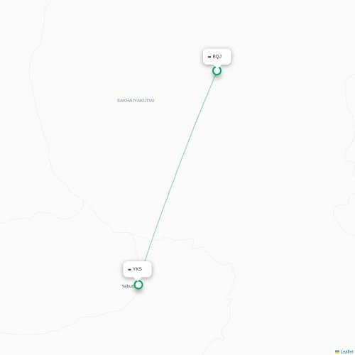 Mapa de vuelo directo Batagay - Yakutsk