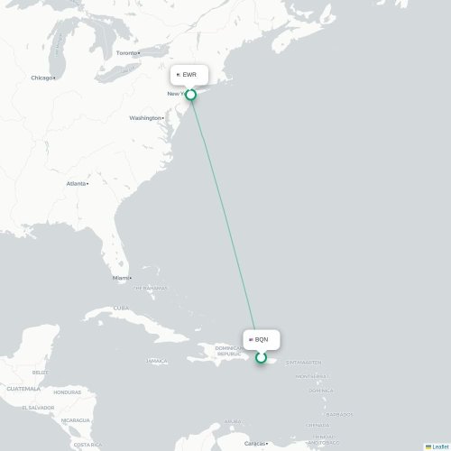 Mapa de vuelo directo Aguadilla - Newark