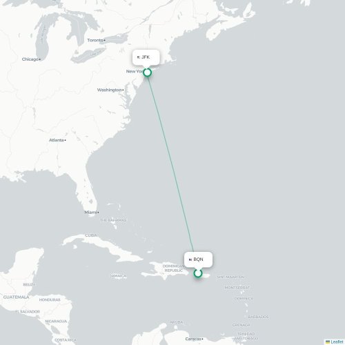 Mapa de vuelo directo Aguadilla - Nueva York