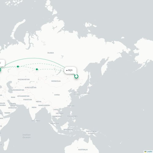 Mapa de vuelo directo Blagoveshchensk - Moscú