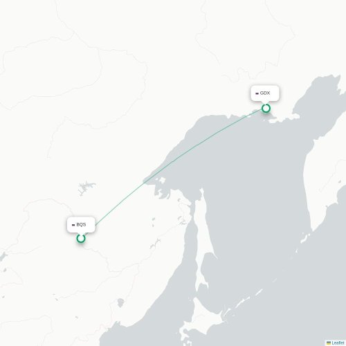 Mapa de vuelo directo Blagoveshchensk - Magadán