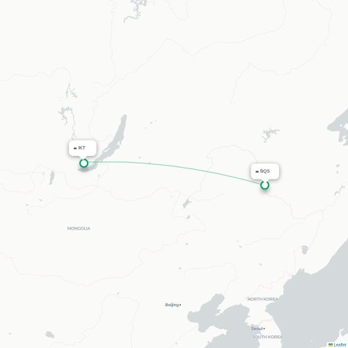 Mapa de vuelo directo Blagoveshchensk - Irkutsk