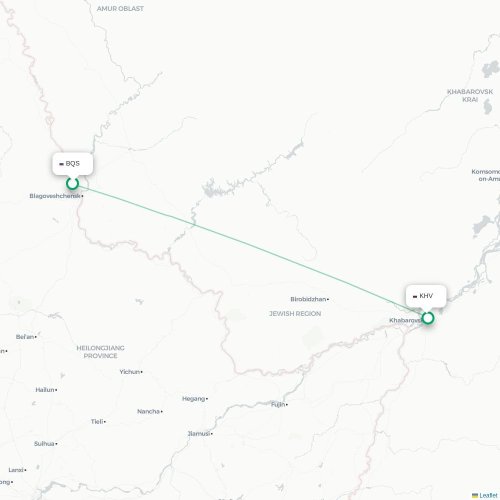 Mapa de vuelo directo Blagoveshchensk - Jabárovsk