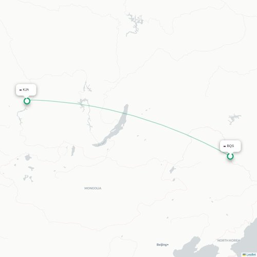 Mapa de vuelo directo Blagoveshchensk - Krasnoyarsk