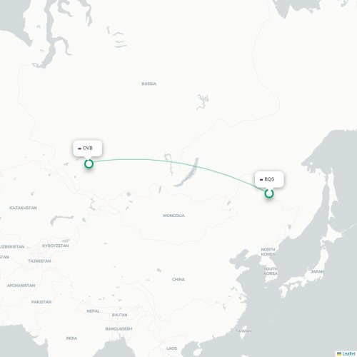 Mapa de vuelo directo Blagoveshchensk - Novosibirsk