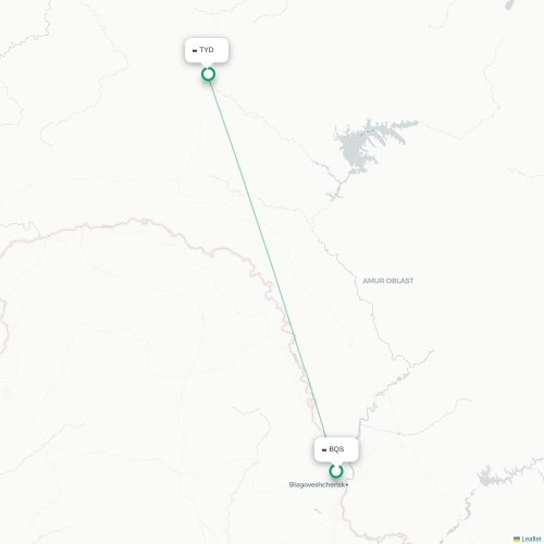 Mapa de vuelo directo Blagoveshchensk - Tynda