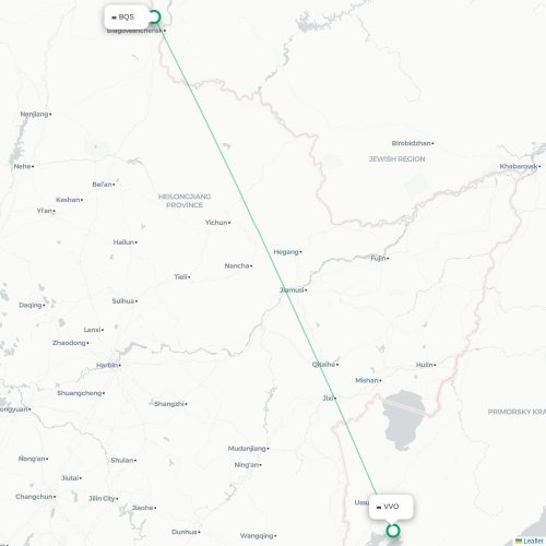 Mapa de vuelo directo Blagoveshchensk - Vladivostok
