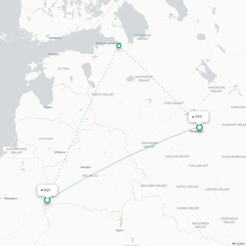 Mapa de vuelo directo Brest - Moscú