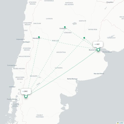 Mapa lotu bezpośredniego Bariloche – Buenos Aires