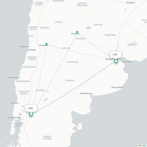 Mapa lotu bezpośredniego Bariloche – Buenos Aires
