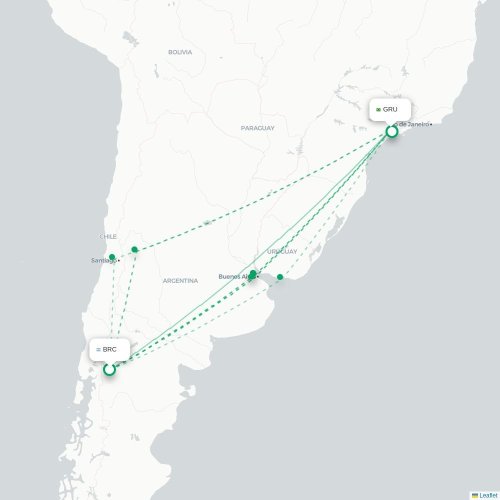 Mapa lotu bezpośredniego Bariloche – São Paulo