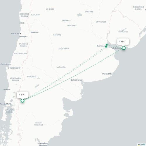 Mapa lotu bezpośredniego Bariloche – Montevideo