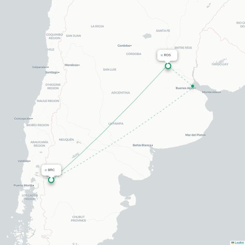 Mapa lotu bezpośredniego Bariloche – Rosario