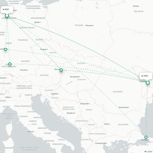 Mapa de vuelo directo Bremen - Chişinău