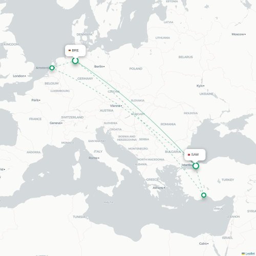 Mapa de vuelo directo Bremen - Estambul