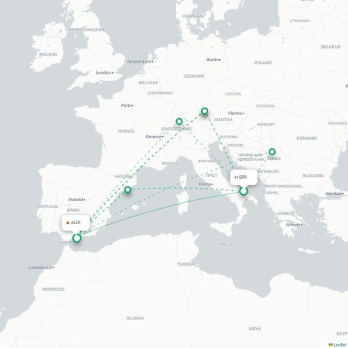 Mapa de vuelo directo Bari - Málaga