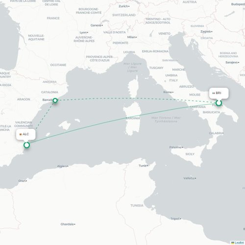 Mapa de vuelo directo Bari - Alicante