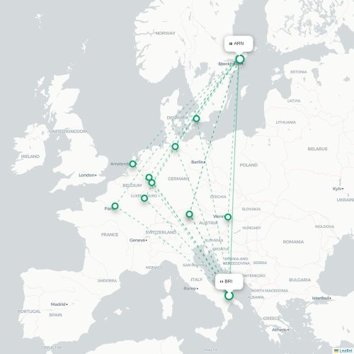 Mapa de vuelo directo Bari - Estocolmo