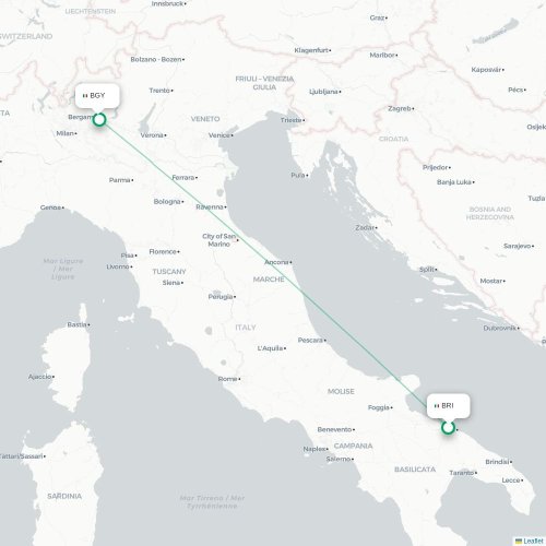 Mapa lotu bezpośredniego Bari – Bergamo