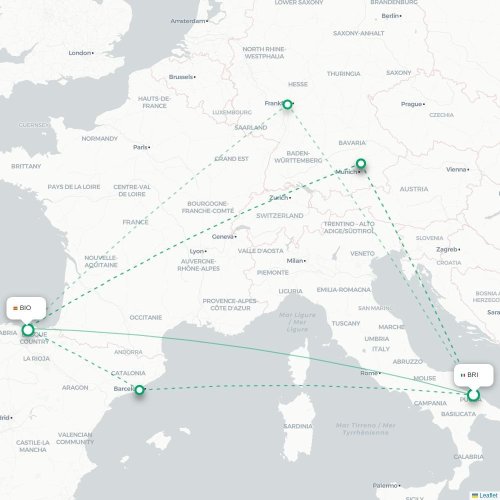 Mapa de vuelo directo Bari - Bilbao