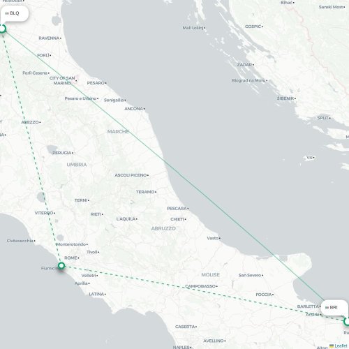 Mapa lotu bezpośredniego Bari – Bolonia