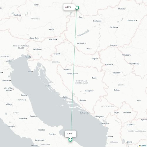 Bari - Bratislava kort over direkte fly