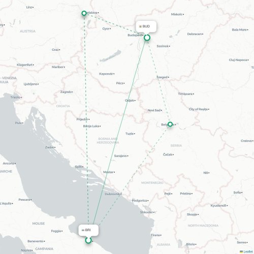 Mapa lotu bezpośredniego Bari – Budapeszt