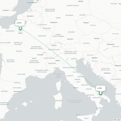 Mapa de vuelo directo Bari - París