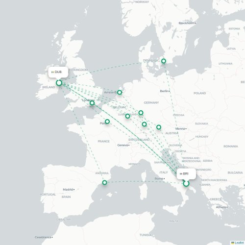 Mapa lotu bezpośredniego Bari – Dublin