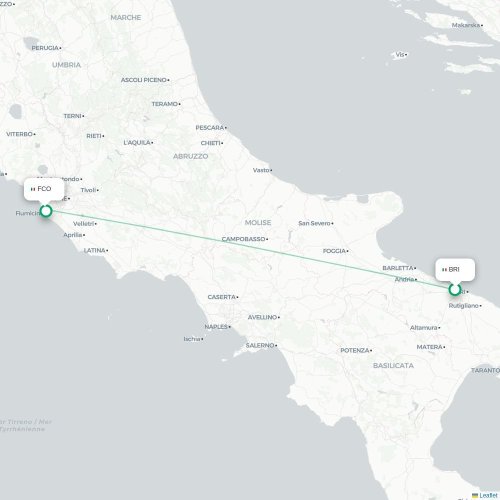 Mapa lotu bezpośredniego Bari – Rzym