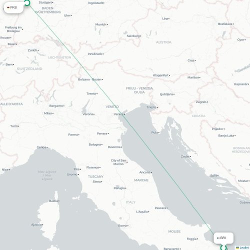 Bari - Karlsruhe kaart van rechtstreekse vlucht